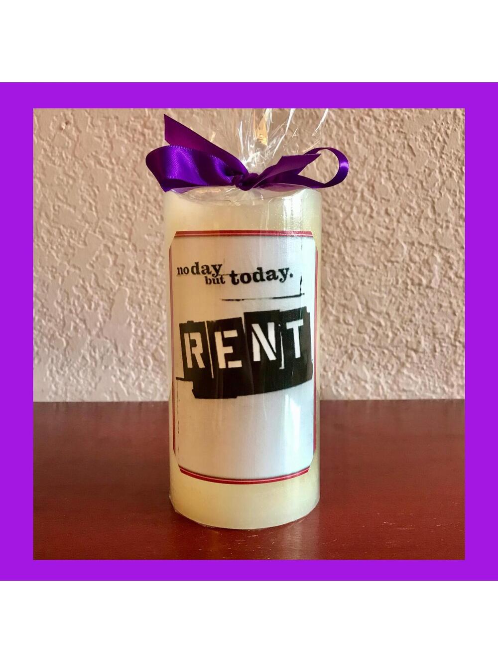 LED Flameless Candle with RENT Logo and Purple‎ Ribbon